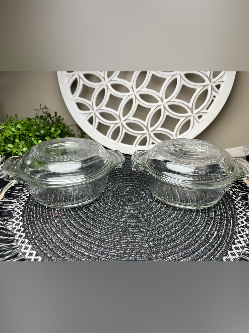 Vintage Anchor Hocking Clear Glass Casserole Dish Set with Lid 12 Oz 355ml 472